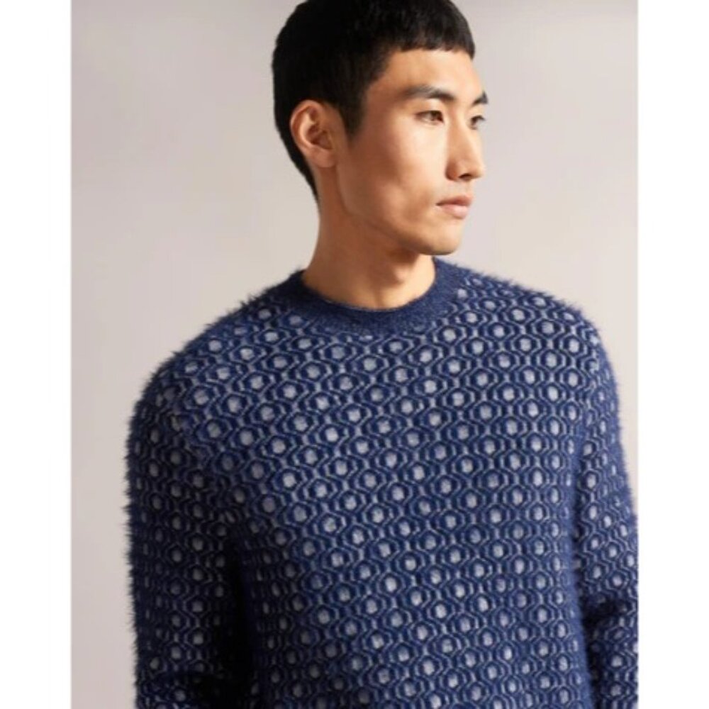 Ted Baker Hallion Mens Fuzzy Geo Crewneck Pullover Sweater M View 2